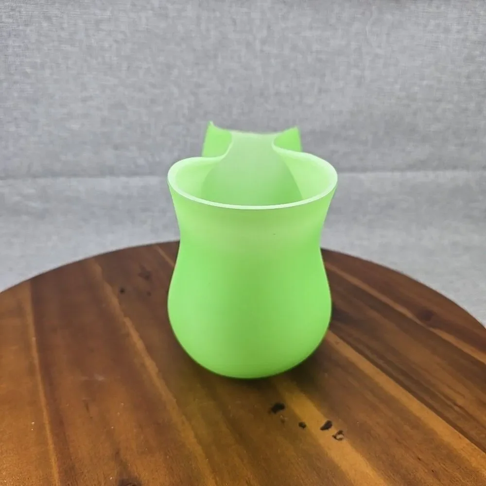 Pottery Barn Frosted Green glass fan vase 7.5”‎ large Abstract Modern